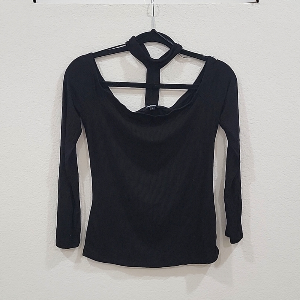 Large black halter neck tie off shoulder long sleeve